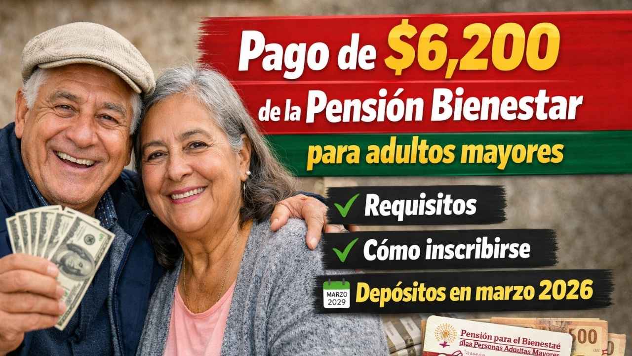 pago de $6,200 de la Pensión Bienestar para adultos mayores — requisitos, cómo inscribirse y depósitos en marzo 2026