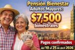 Pensión Bienestar Adultos Mayores: $7,500 bimestrales, pagos confirmados del 10 al 25 de abril 2026