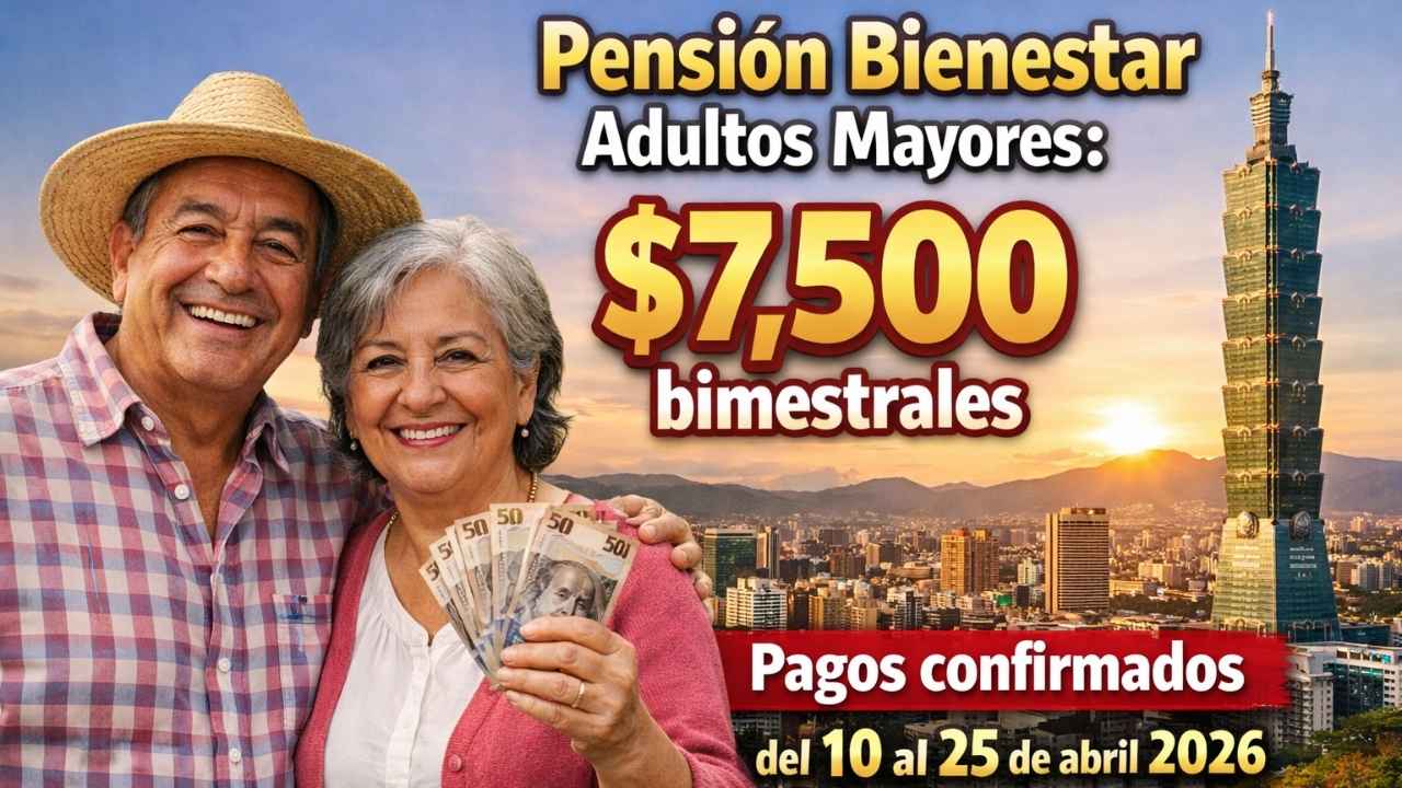 Pensión Bienestar Adultos Mayores: $7,500 bimestrales, pagos confirmados del 10 al 25 de abril 2026