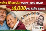 Pensión Bienestar marzo–abril 2026: $6,000 para adultos mayores, cómo registrarse y fechas de pago