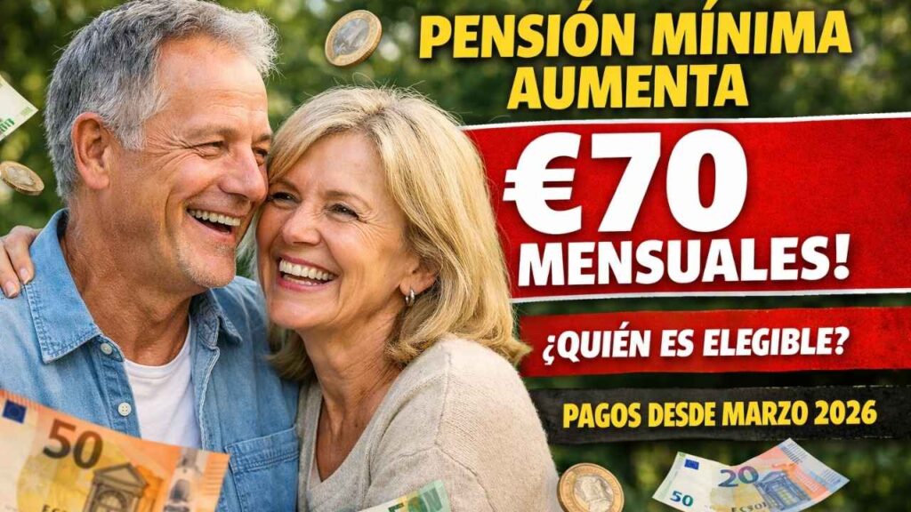 pensión mínima aumenta €70 mensuales — quién es elegible y pagos desde marzo 2026