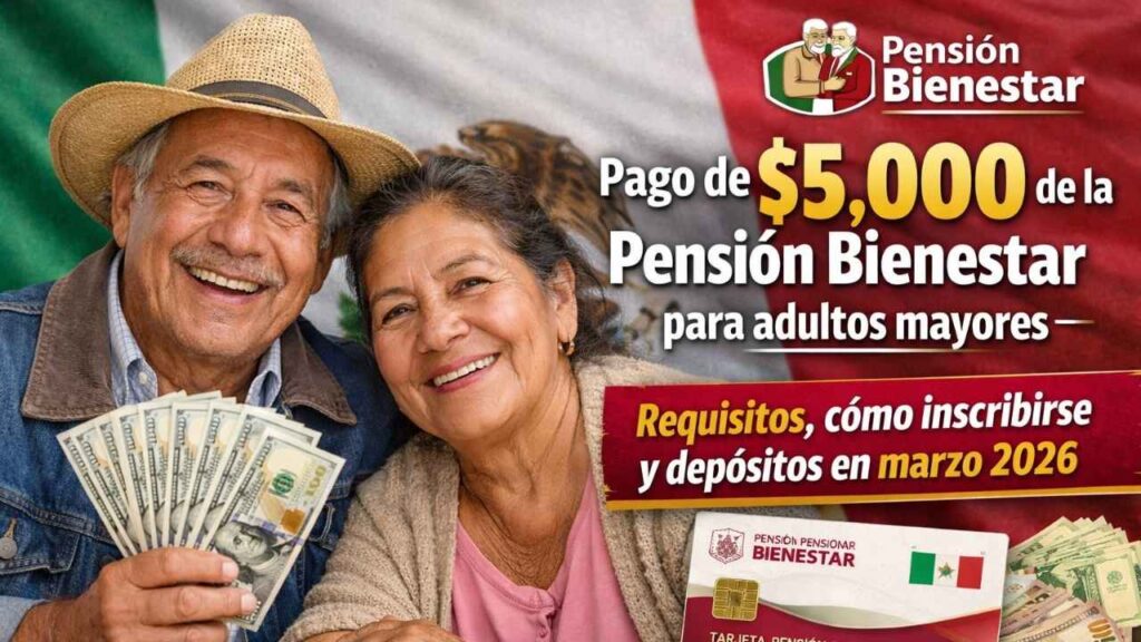 pago de $5,000 de la Pensión Bienestar para adultos mayores — requisitos, cómo inscribirse y depósitos en marzo 2026