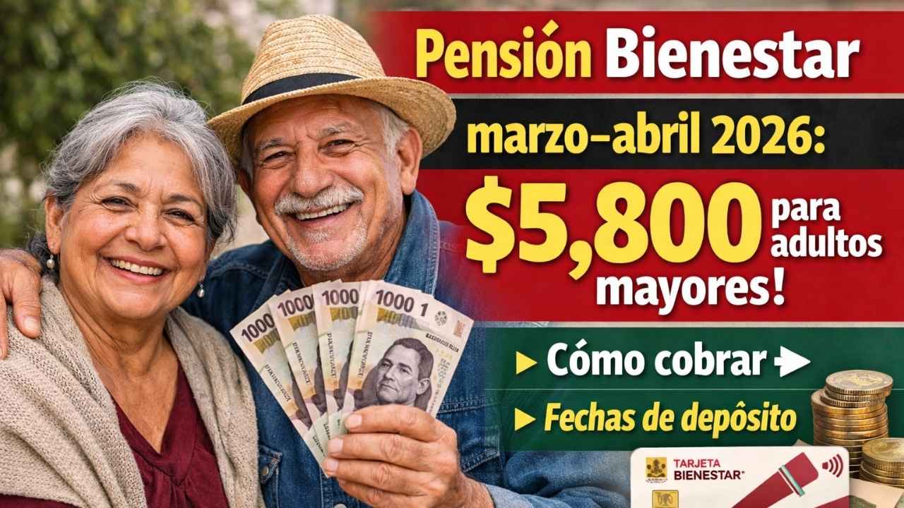 Pensión Bienestar marzo–abril 2026: $5,800 para adultos mayores, cómo cobrar y fechas de depósito