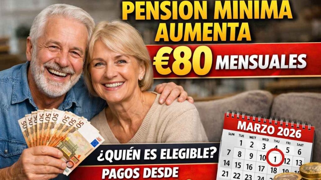 pensión mínima aumenta €80 mensuales — quién es elegible y pagos desde marzo 2026