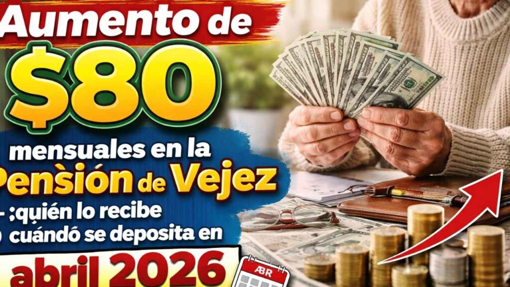 aumento de $80 mensuales en la Pensión de Vejez — quién lo recibe y cuándo se deposita en abril 2026