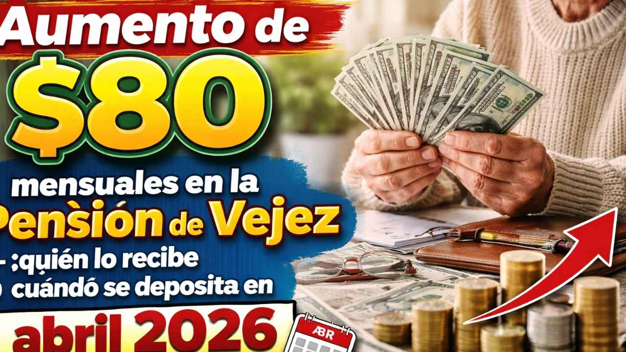 aumento de $80 mensuales en la Pensión de Vejez — quién lo recibe y cuándo se deposita en abril 2026