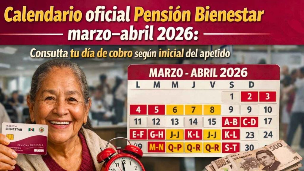 Calendario oficial Pensión Bienestar marzo–abril 2026: consulta tu día de cobro según inicial del apellido