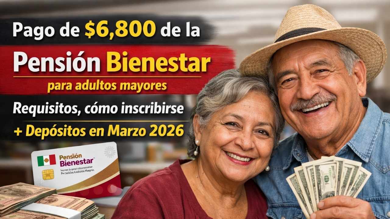 pago de $6,800 de la Pensión Bienestar para adultos mayores — requisitos, cómo inscribirse y depósitos en marzo 2026